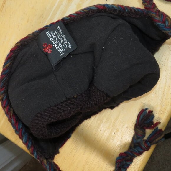 Lost Horizons Wool Knit Geometric Pattern Hat Handmade In Nepal Beanie One Size - Picture 4 of 4